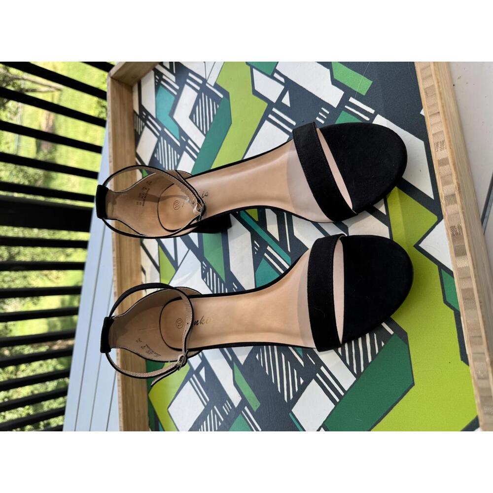 Stylish Black Suede Open Toe Heels - Size 10